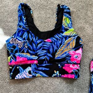 Lilly Pulitzer Floral Design padded sport bra top- Blue and Pink